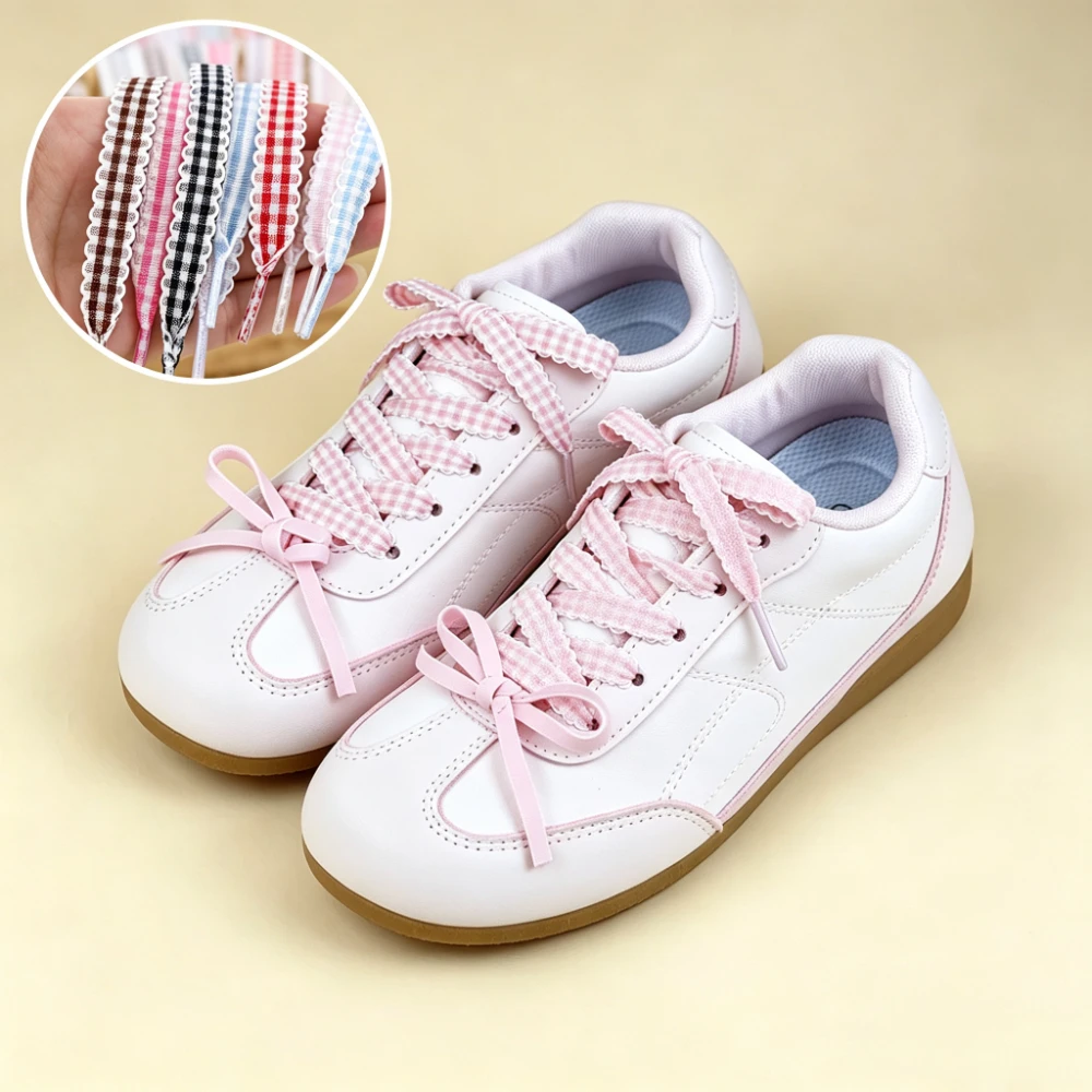 Eco-Friendly 1.1cm Plaid Lace Flat Shoelaces Ribbon Laces for German Trainers And Canvas White Sneakers 1 Pair/2 Pairs