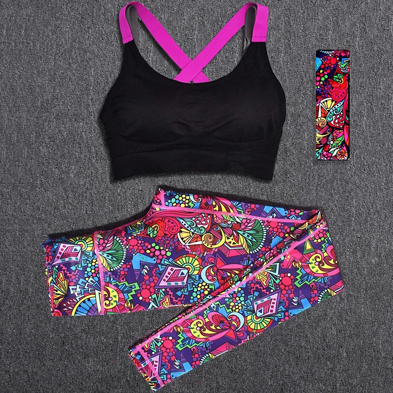 Women Tracksuit Yoga Sets Fitness Sportswear Gym Outfit Sports Suit Workout Clothes High Waist Leggings Crop Top Two Piece Set