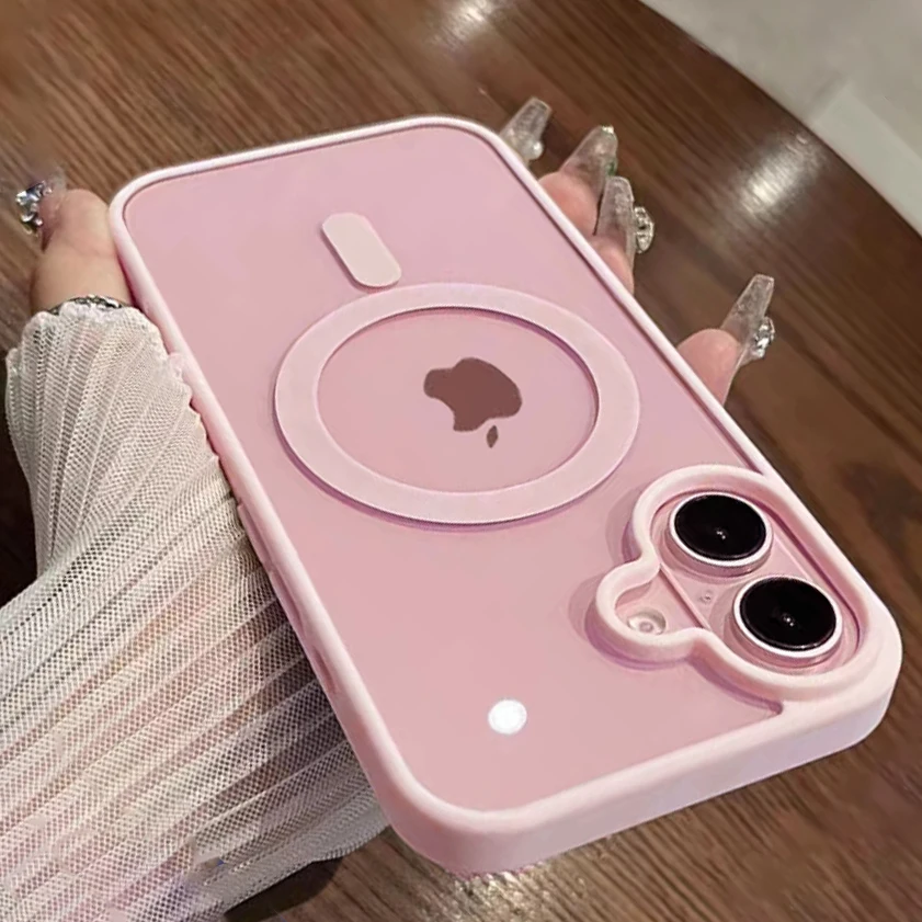 Fashion Transparent Magnetic Wireless Charge Case for iPhone 16 15 14 13 12 11 Pro Max Plus Pink Colorful Anti-Scratch Cover