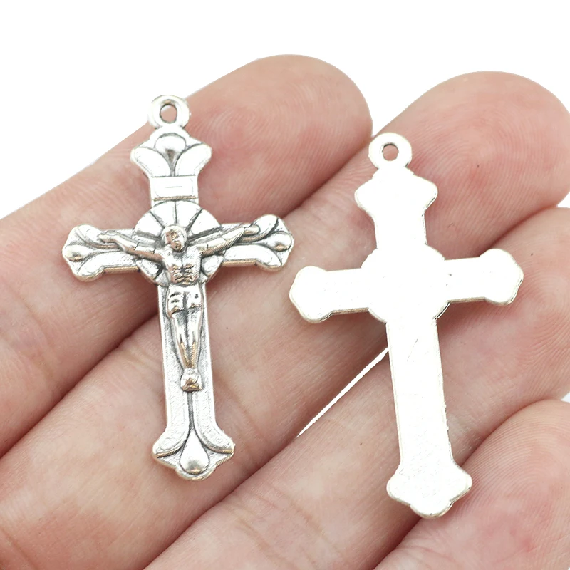 10 Pieces 39x22mm Antique Silver Plated Cross Crucifix Charms Pendant