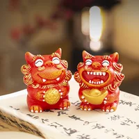 A Pair Lucky Stone Lion Statuette Bluestone Carving Chinese Mascot Home Room Office Potted Fish Tank Ornaments High Quality Gift 5