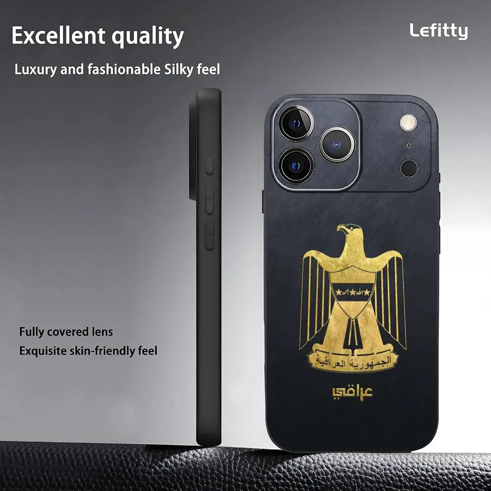 Casing HP Logo Lambang Nasional Irak Untuk IPhone 17 16 15 14 13 12 11 Pro Max Plus Mini Hitam Doff Soft Shell Funda