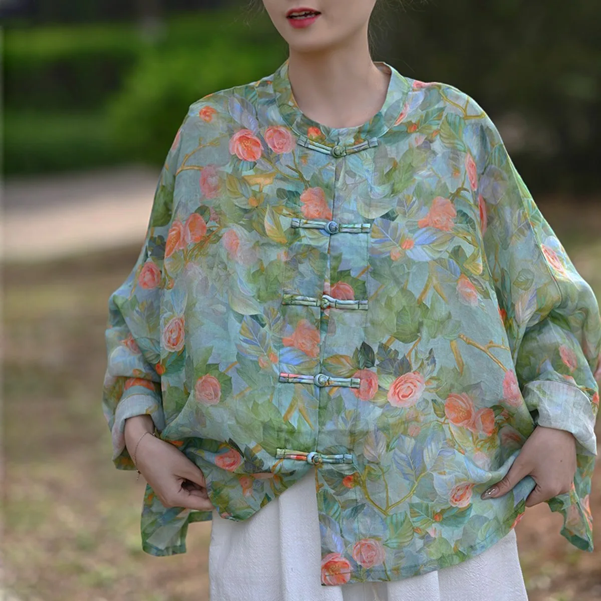 

Женская качественная туника Ramie, топы, летняя легкая свободная рубашка с принтом лягушки на пуговицах, элегантная блузка с длинными рукавами в стиле ретро