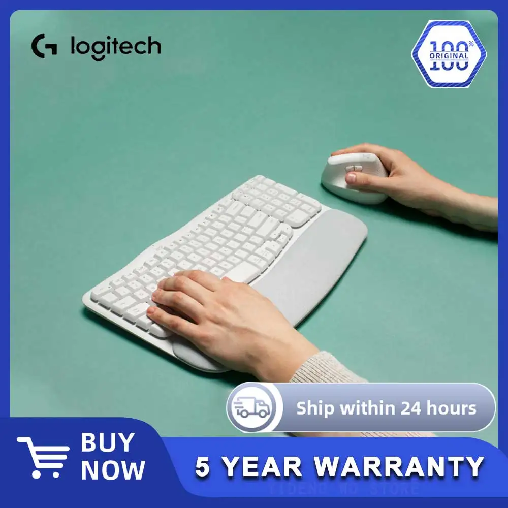 

Новый наклонный кронштейн для беспроводной клавиатуры Logitech Wave Keys, оснащенный мягкой подставкой для рук, чтобы синхронное подключение устройств 3