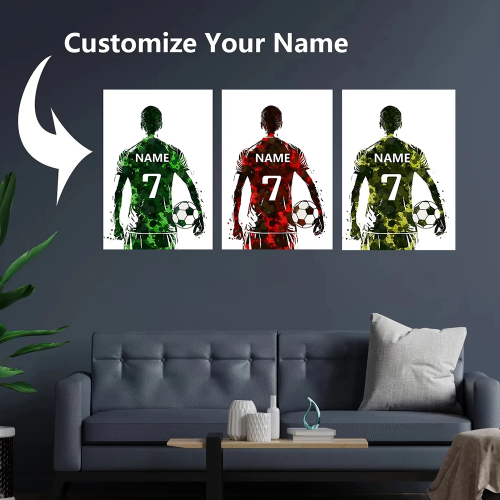 Maßgefertigte Fußball-Leinwandposter, Personalisierte Trikot-Aquarell-Wandkunst, Fußballtrikot-Leinwanddruck, Heimdekoration – Detail 4