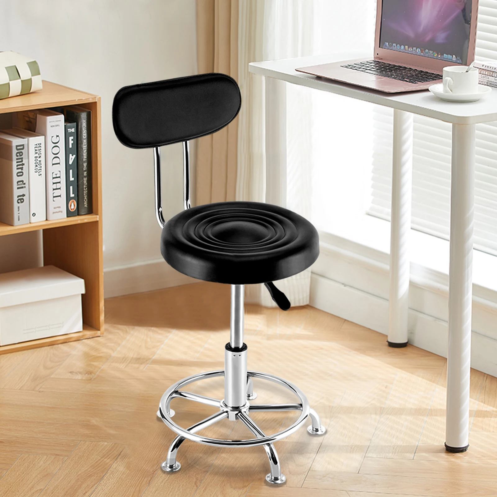 

Work Shop Stool Swivel Chair with Backrest, Black Garage Footrest Seat Hydraulic Adjustable Height