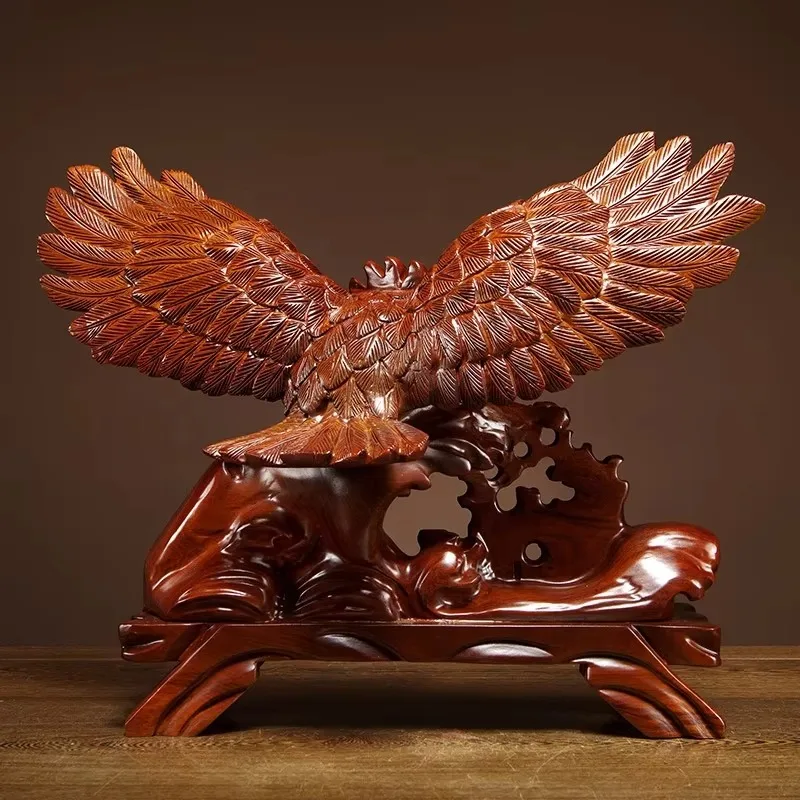 Large wooden flying eagle statue handmade rosewood Chinese art craft flying eagle sculpture feng shui decoration