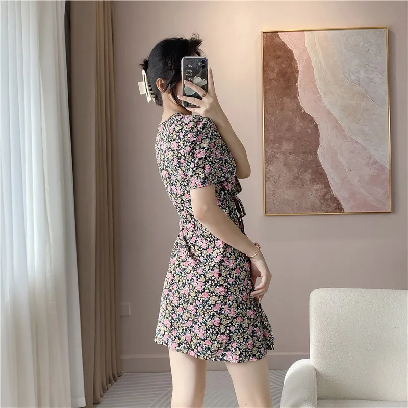 Falda acampanada de cintura alta con cinturón y estampado Floral V-Ne ort Sve Dr ajustada para mujer primavera verano otoño