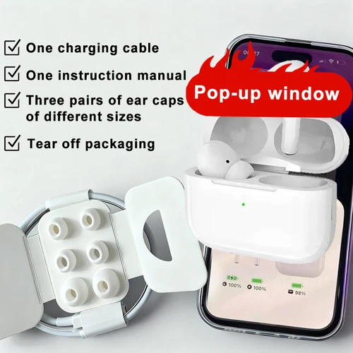 Imagen 2 del producto Auriculares inalámbricos con cancelación de ruido, cascos deportivos con sonido HIFI para ios-18 ANC Pro 2, auriculares inalámbricos con Bluetooth, Cable tipo USB-C