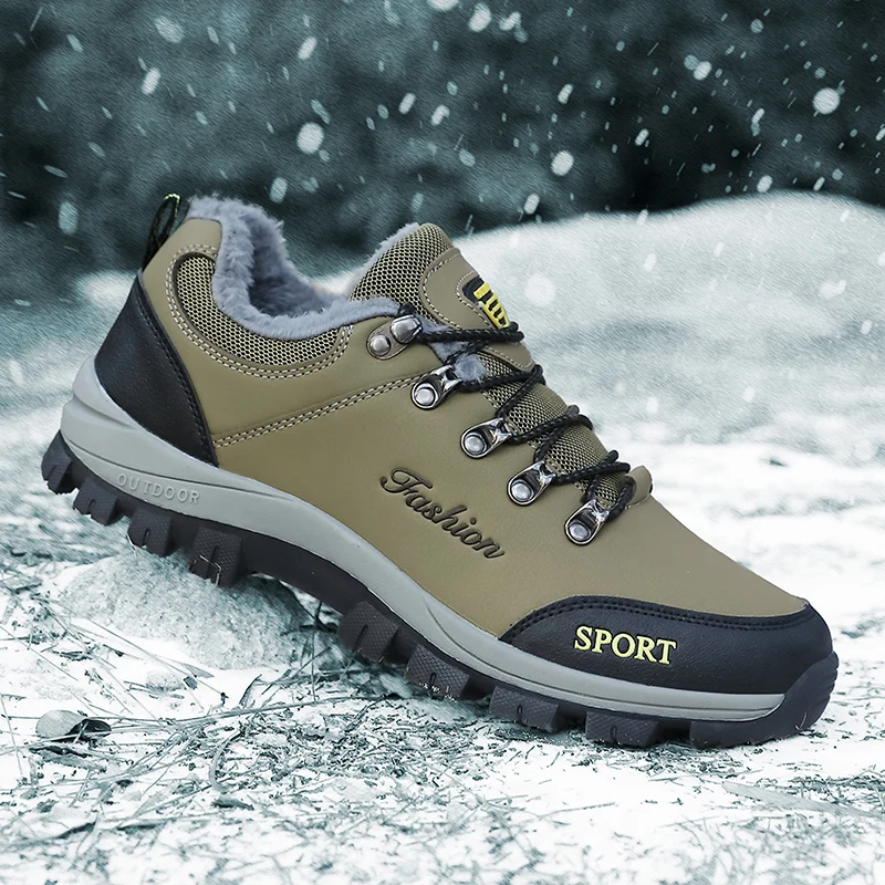 High Quality Men\'s Snow Boots Fashion Waterproof Leather Casual Sneaker Plus Cotton Warm Hiking Boots Outdoor Work Shoes for Men