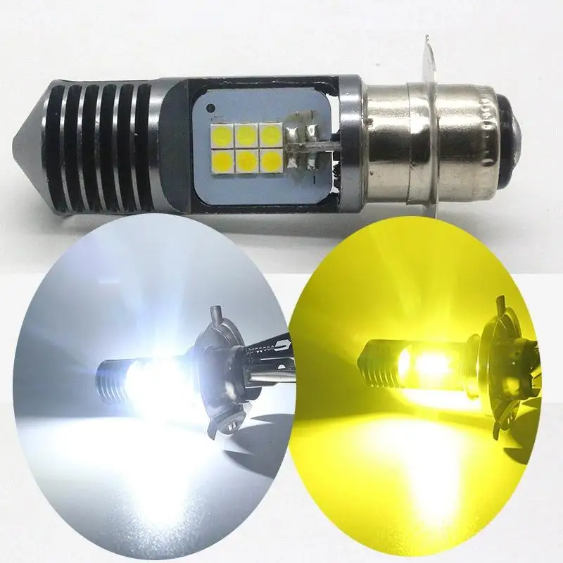 1PC Motorcycle H4 BA20D P15D Headlight 3030 24MSD LED Light Bulbs Dual Color White Yellow Plug And Play For ATV Moped Bike