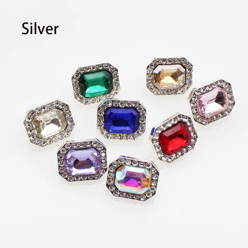 10 Pcs/ Set 12*10MM Rectangle Rhinestone Buttons Sewing For Needlework DIY For Wedding Decoration Clothes Accessories
