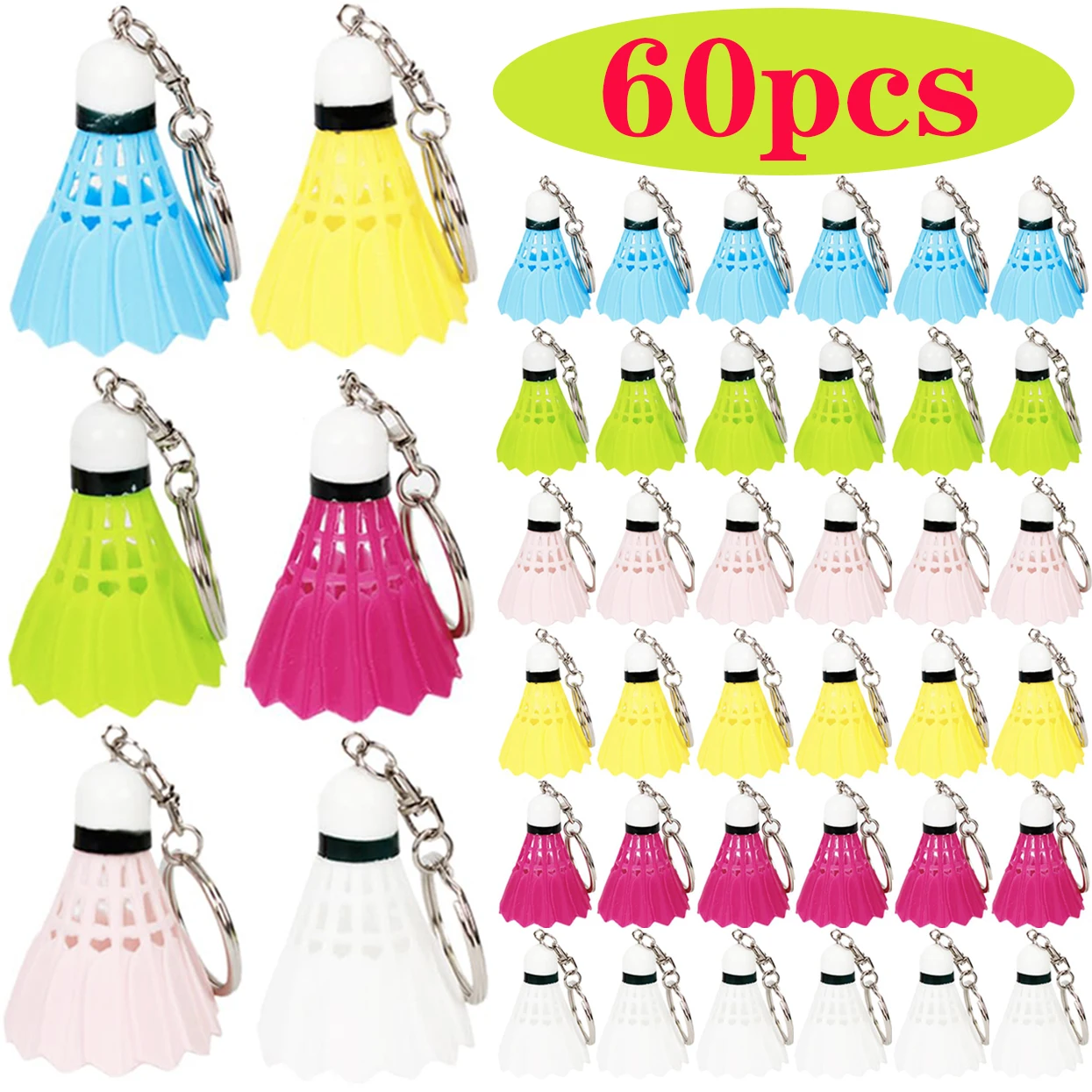 

60Pcs Key Rings Mini Simulation Badminton Keychain Key Ring Keyring Pendant for Bag Fashion Hanging Decoration