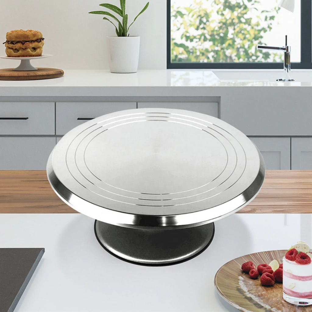 

Aluminium Alloy Cake Turntable 12Inch Non-Slip Rubber Bottom Revolving Dessert Professional Rotating Cake Stand Base for Cake
