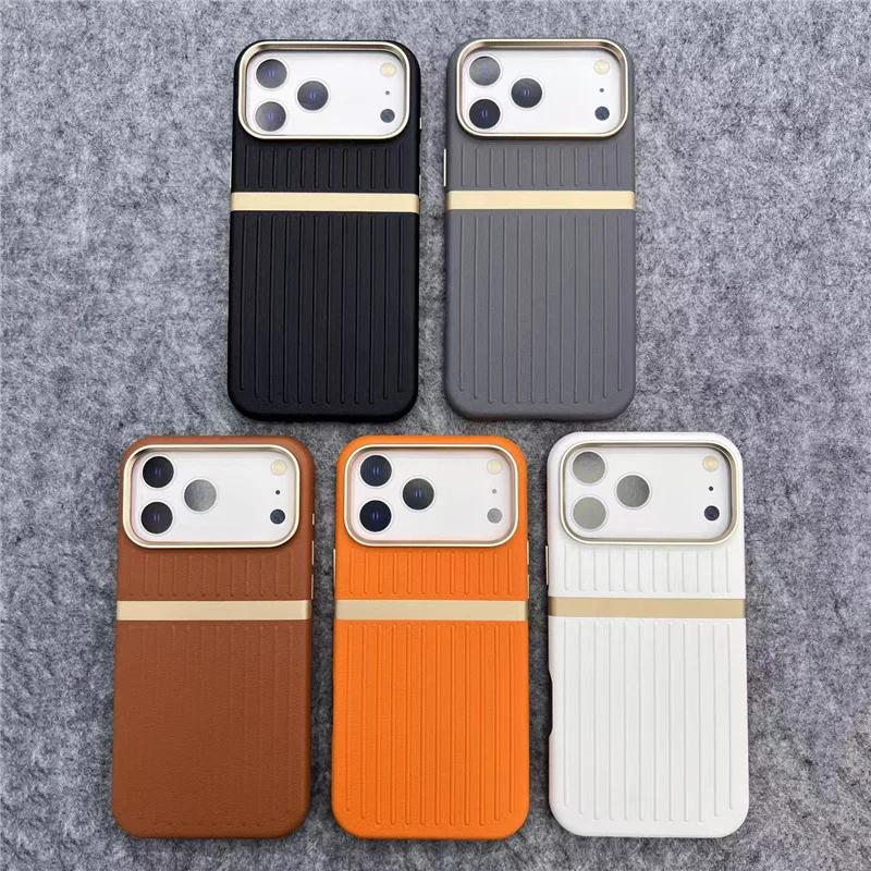 

Contrasting Color Trendy Stripes Leather for Magsafe Case for iPhone 17Air 16 15Pro 17Pro Max Wireless Charging Shockproof Cover