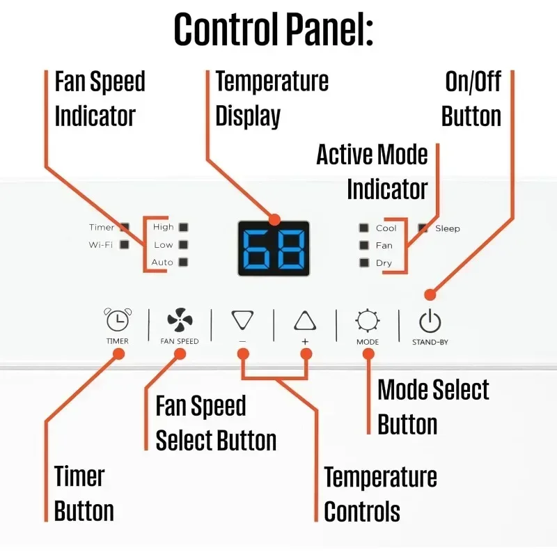 Ar condicionado AC portátil, desumidificador doméstico, aplicativo inteligente, temporizador programável, controle remoto, kit de janela, portátil