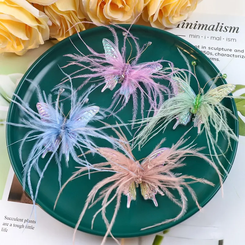 Super Immortal Ostrich Hair Bow Brooch Women's High-end Temperament Elegant Accessories Pin Banquet Party Gift Corsage