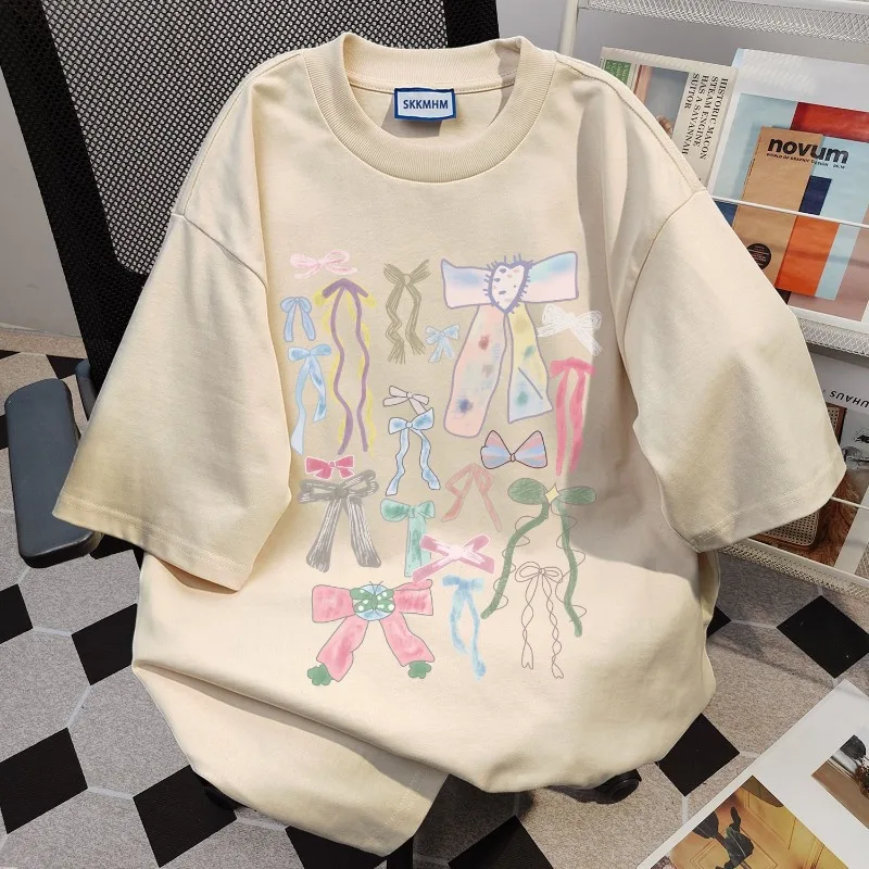 コットンデザインプリント女性の半袖 Tシャツミッドレングスヴィンテージ Tシャツ Y2k ファッショナブルな女性の服夏の多用途トップス