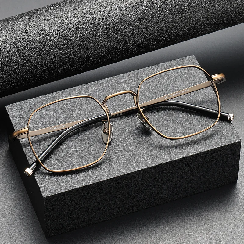 High-quality original design new ultra-light pure titanium myopia frame male Carlin polygon anti-blue Shenzhen flat mirrorCP-708