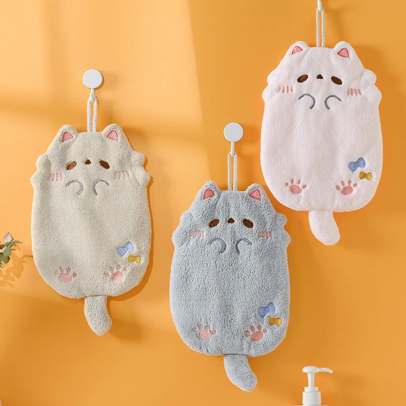 Cartoon Hanging Hand Towel, Thick Coral Fleece Super Absorbent Cloth, Non Shedding for Kitchen & Bathroom Use