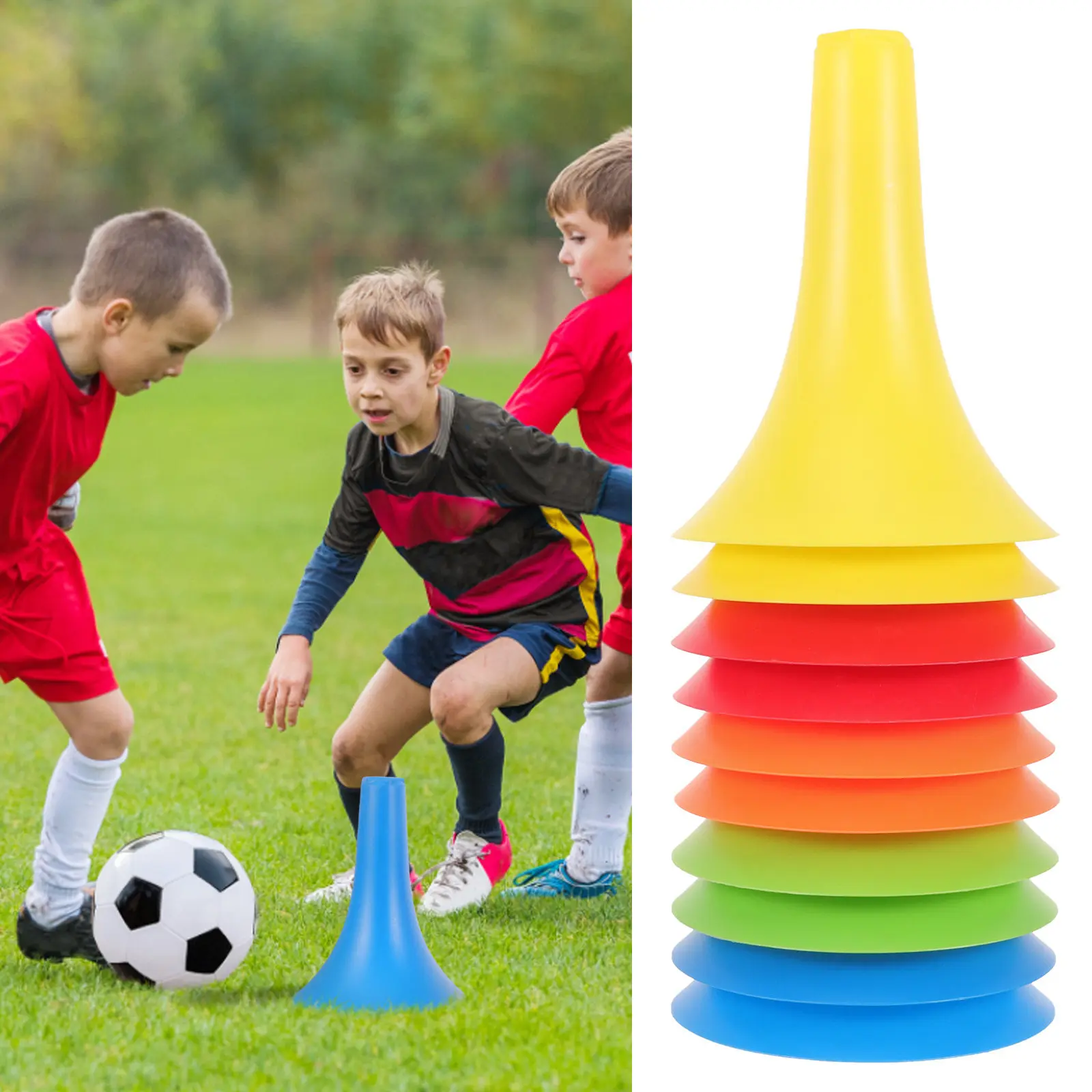 

10Pcs Colorful Sturdy Plastic Training Cones Bright Road Soccer Marker for Sports Agility Skating Football Cone