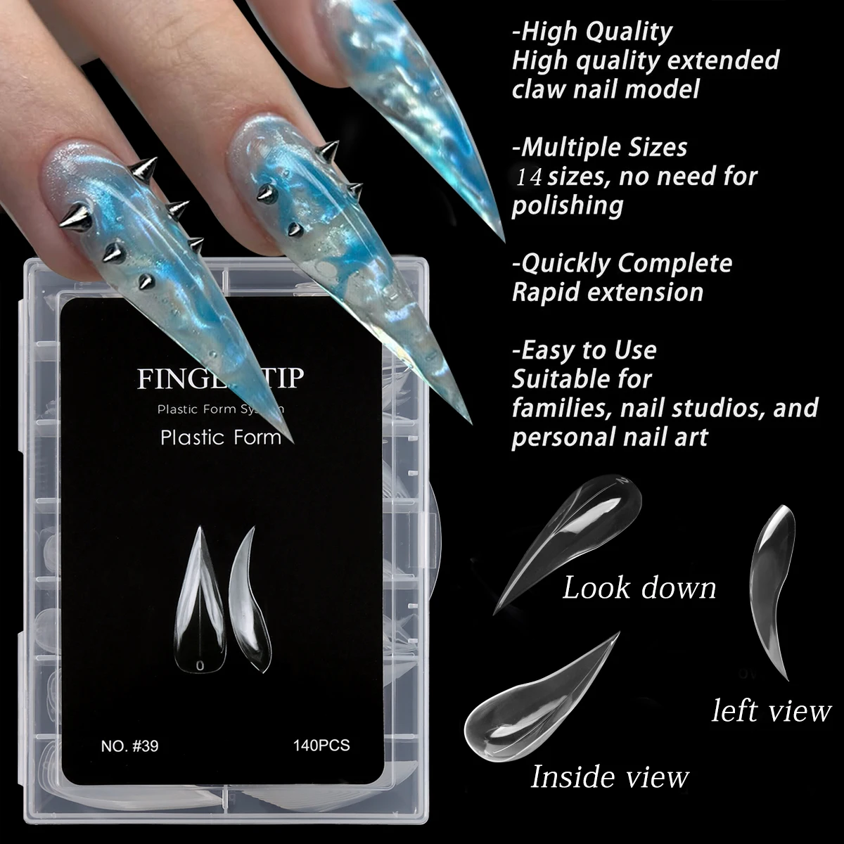 Nagel-Dualformen für Poly-Gel-Verlängerung, 3D-Klauen-Nagelform, Katzenklauen-Hawk-Curve, wiederverwendbare, vollflächige Nagelform, 140 Stück, 14 – Detail 4