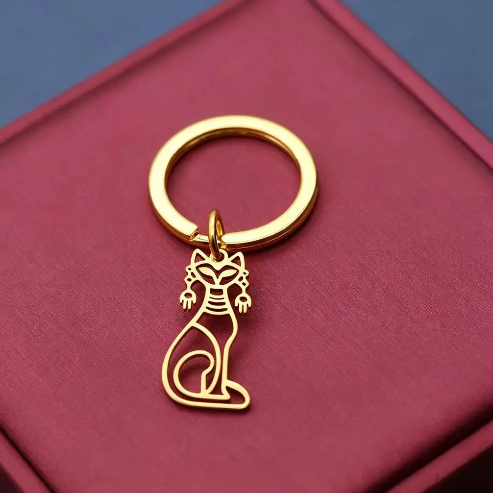 Chandler Vintage Hollow Egyptian Bastet Cat Key chain, Retro Cutout Ancient Egypt Bast Key Ring Amulet Bag Charm Jewelry Gift