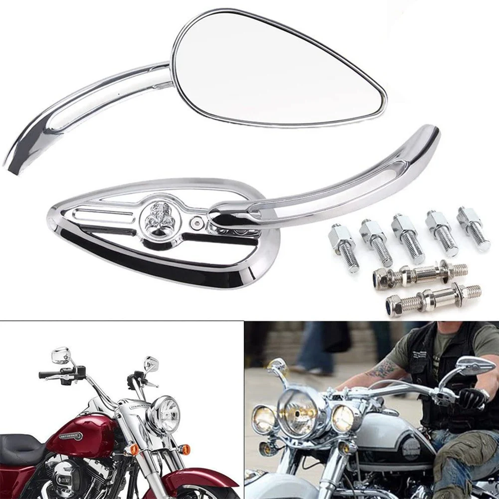 1 Pair Skull Rearview Mirrors Motorcycle Aluminum Side Rear View Mirror for Sportster Dyna Heritage Softail