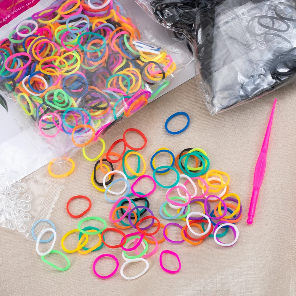 Creative Colorful Loom Bands Set Rainbow Bracelet Making Kit with Crochet Hook DIY Rubber Band Woven Bracelet Gifts