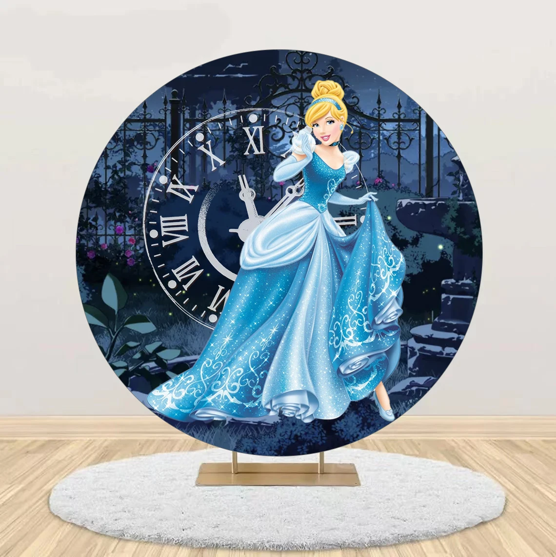 Disney Cinderella Glass Slipper Theme Circle Round Background Cover and Cylinder Covers for Birthday Party Backdrop Decoration