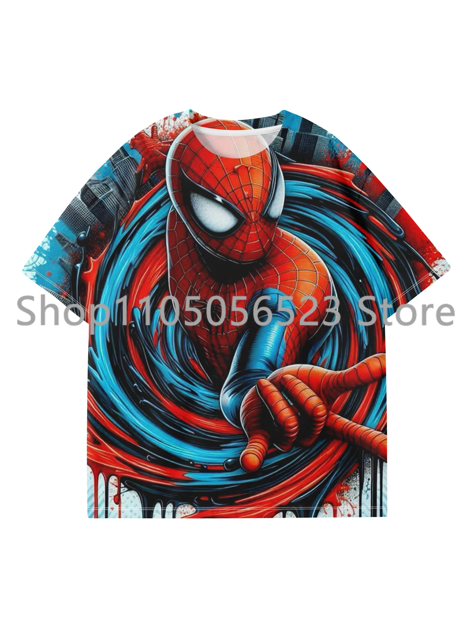 

2025 Miniso Boys Girls Manvel Cartoon T Shirt Clothes Tops Letter Children's Adult's Clothing Short Sleeve Summer Cute T-Shirts