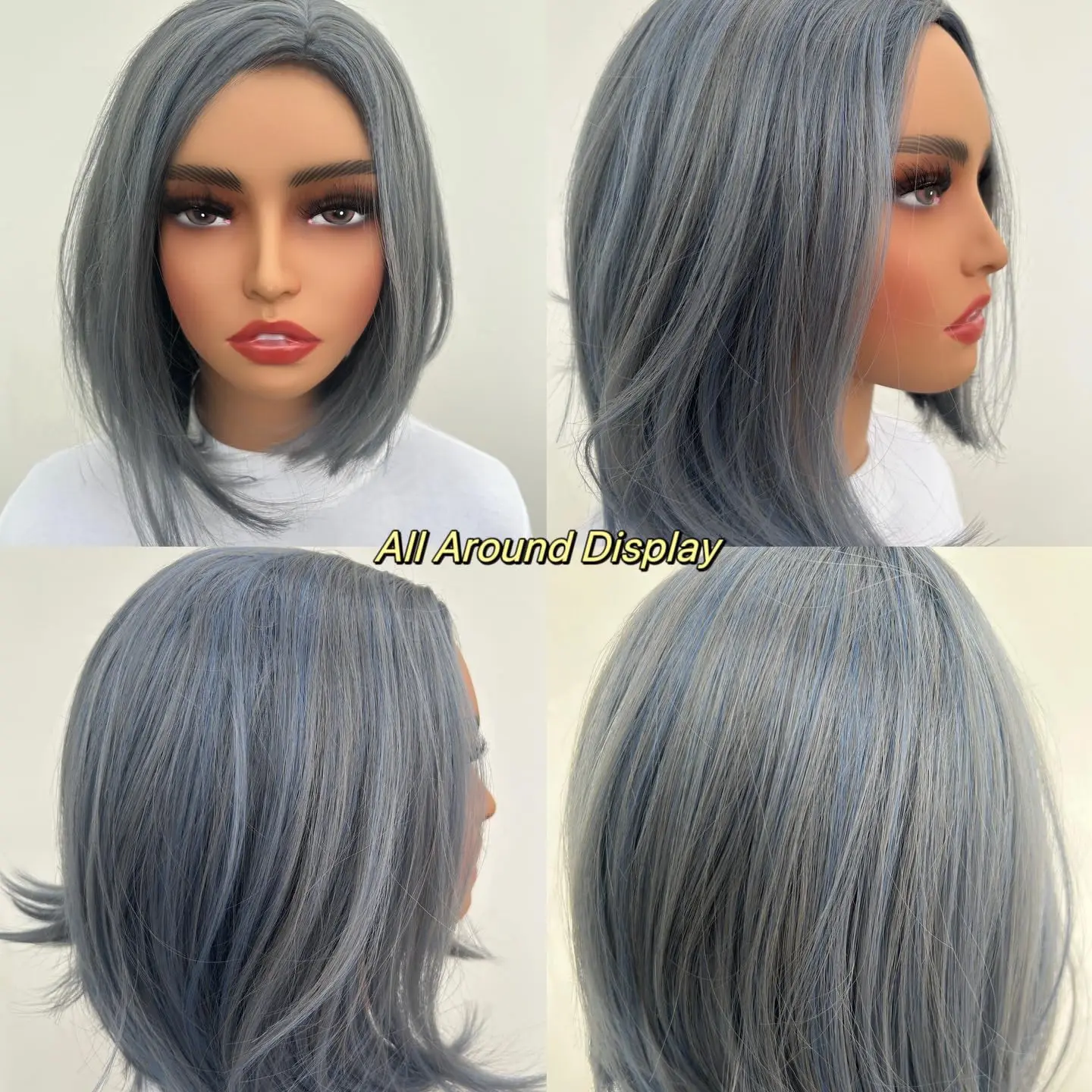 Wig Hair Woman Syntheic Wig Material Straight Bob Style Beauty and Personal Care Light Grey Blue Color Modern Style Wig Cap