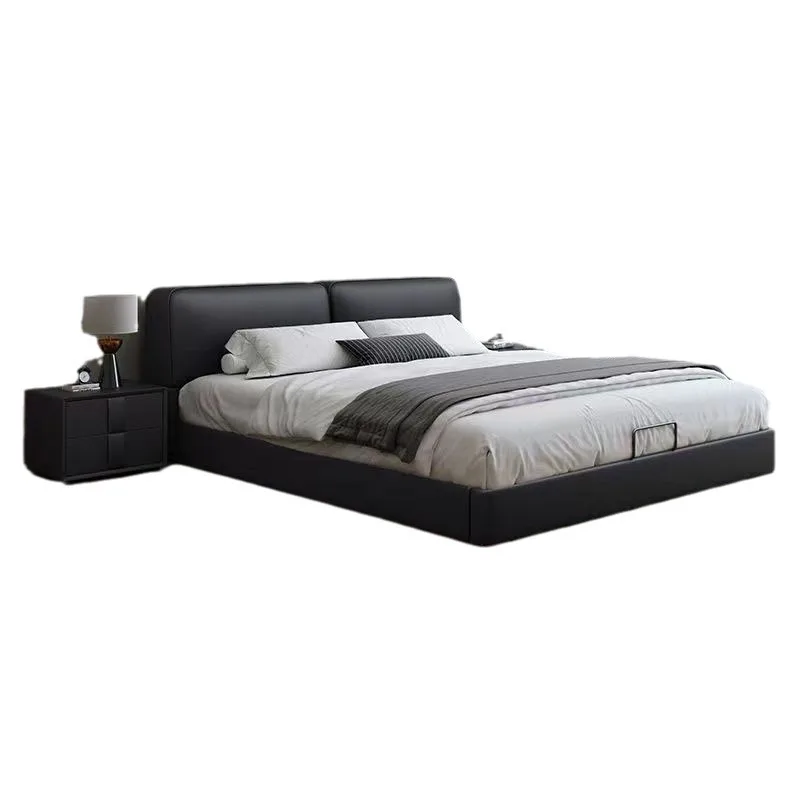 

Italian, minimalist, big black cow bed, modern, minimalist, home, master bedroom, light luxury, storage