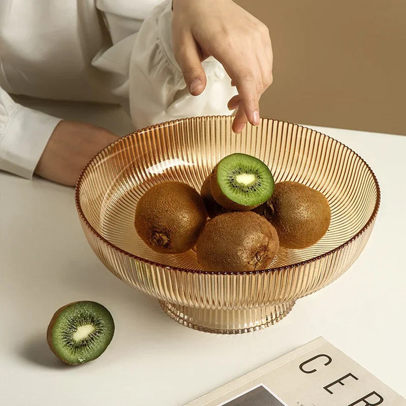 Round Transparent Glass Plate Fruit Tray Salad Bowl Decorative Plates Dried Snack Refreshment Dessert Cake Pan