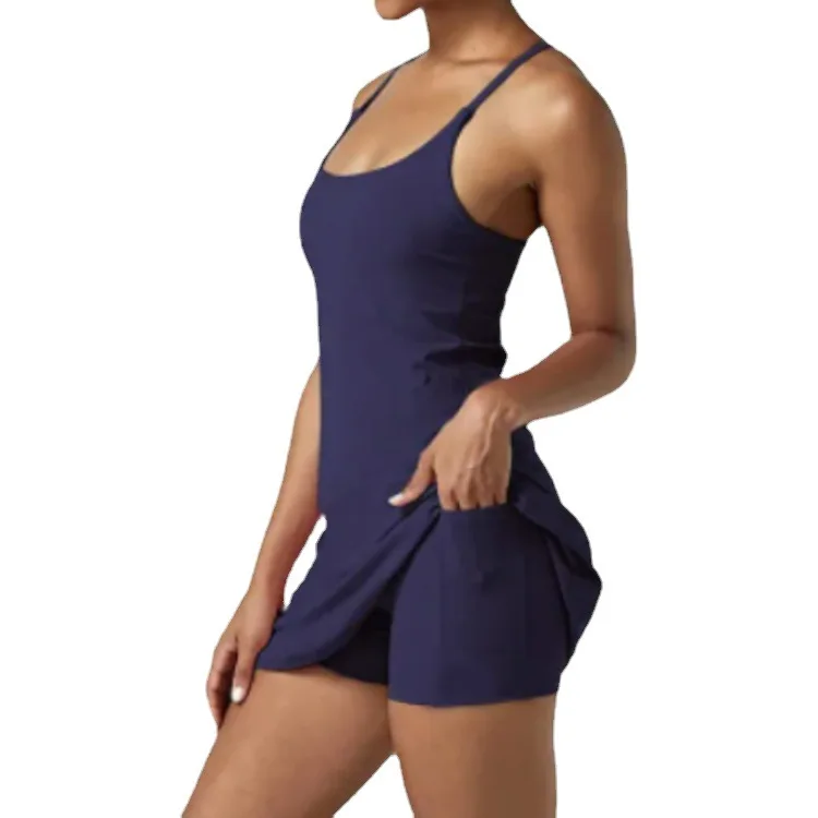 Tennis Dress with Shorts Pocket Women Summer Workout Golf Outfit Badminton Sleeveless Athletic Dresses Yoga Sportswear Fitness