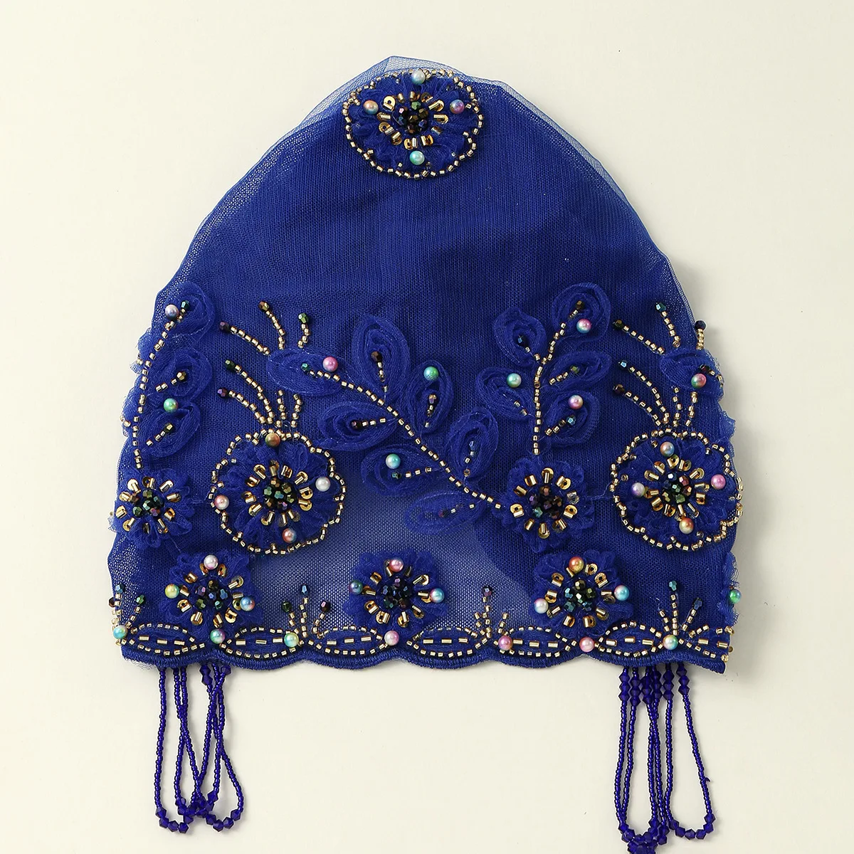 New Cross Border Turban Hat, Ethnic Fashion Fringe Fishtail Scarf Cap, Beaded Head Cover Wrap for Women