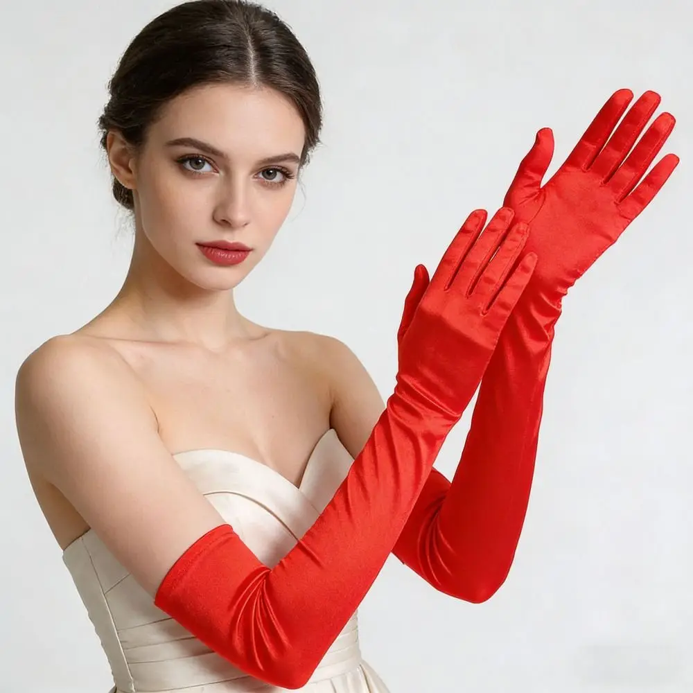 Retro Temperament Extended Satin Gloves for Women 1920s Stage Performance Etiquette Mittens Bridal Dress Gloves