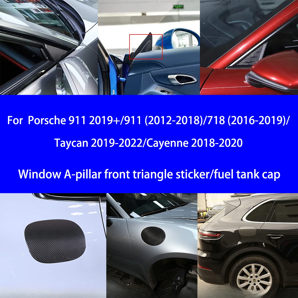 

For Porsche 911/718/Taycan/Cayenne Dry Carbon Fiber Car Window A-pillar Front Triangle Sticker/fuel Tank Cover Interior Package