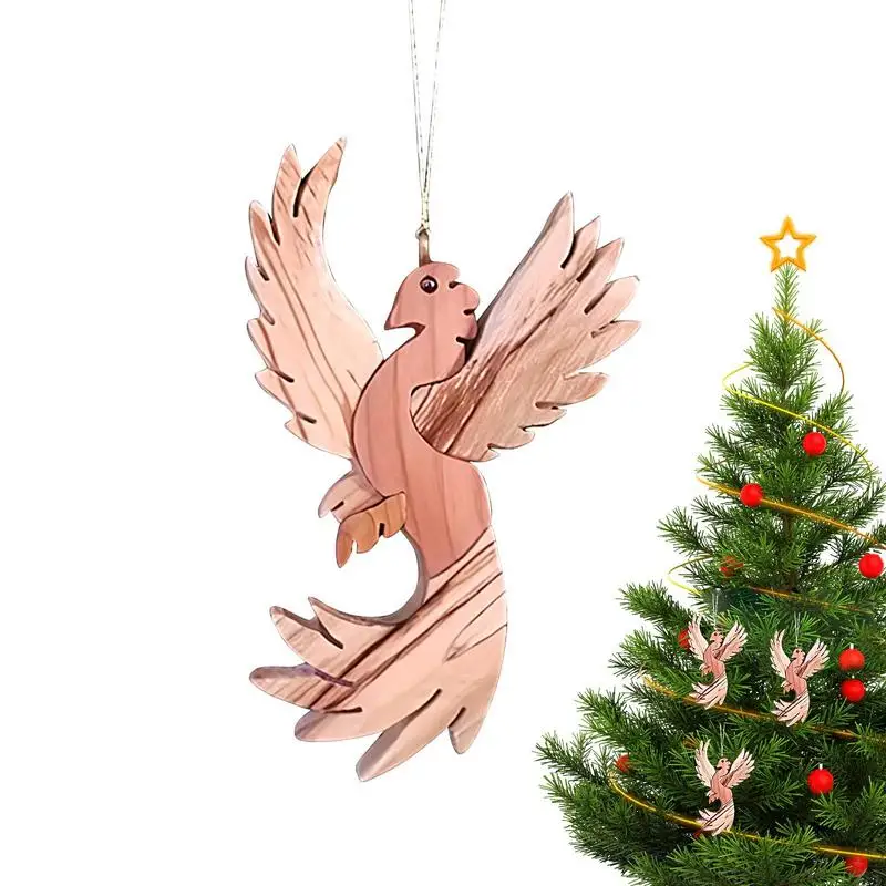 Wood Phoenix Bird Crafts Decor Wood Simulated Bird Christmas Tree Decorations With Rope Festival Tree Bird Silhouette Ornament