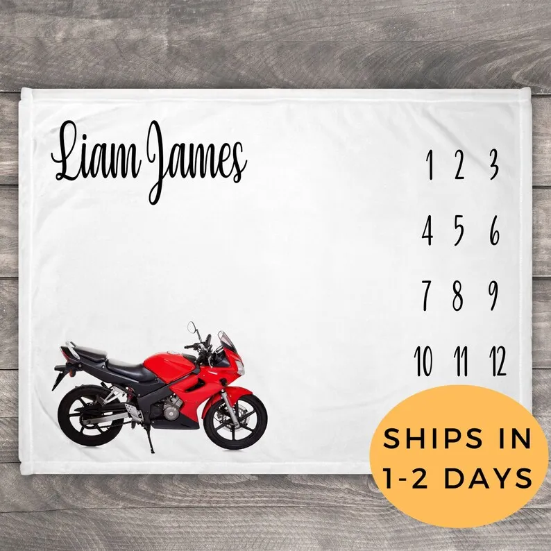 

Motorcycle Milestone Baby Blanket Boy, Custom Growth Chart, Personalized Baby Boy Blanket, Motorcross Nursery, Motorcycle Baby S