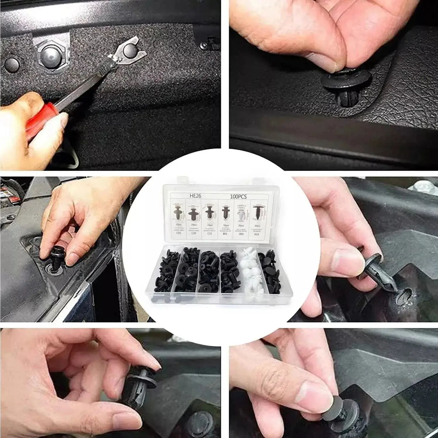 100/50 Boxen/Beutel Auto-Befestigungsclips, gemischtes Set, Karosserie-Drucknieten, Stoßstangen-Türverkleidungs-Befestigungskit, Auto-Clip-Zubehör – Detail 3
