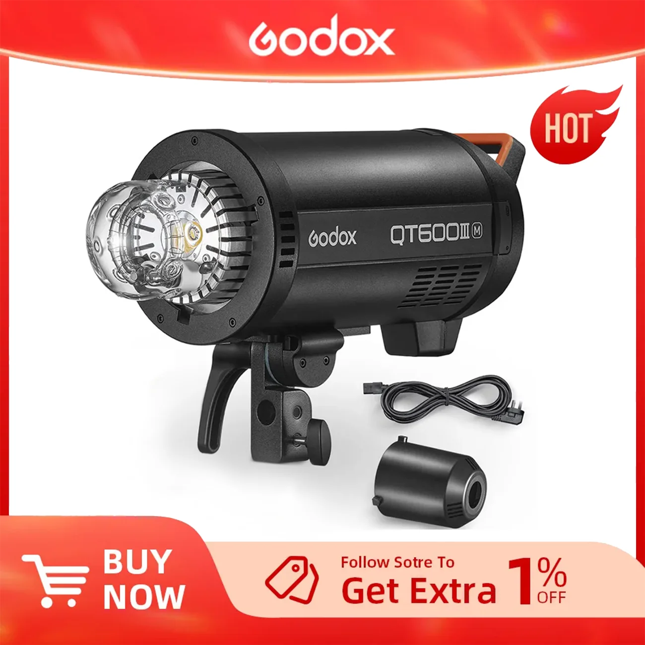 

Godox QT600III 600W 1/8000s High Speed Sync Studio Flash Strobe Light Built in 2.4G Wirless System + 40W LED Modeling Bulb