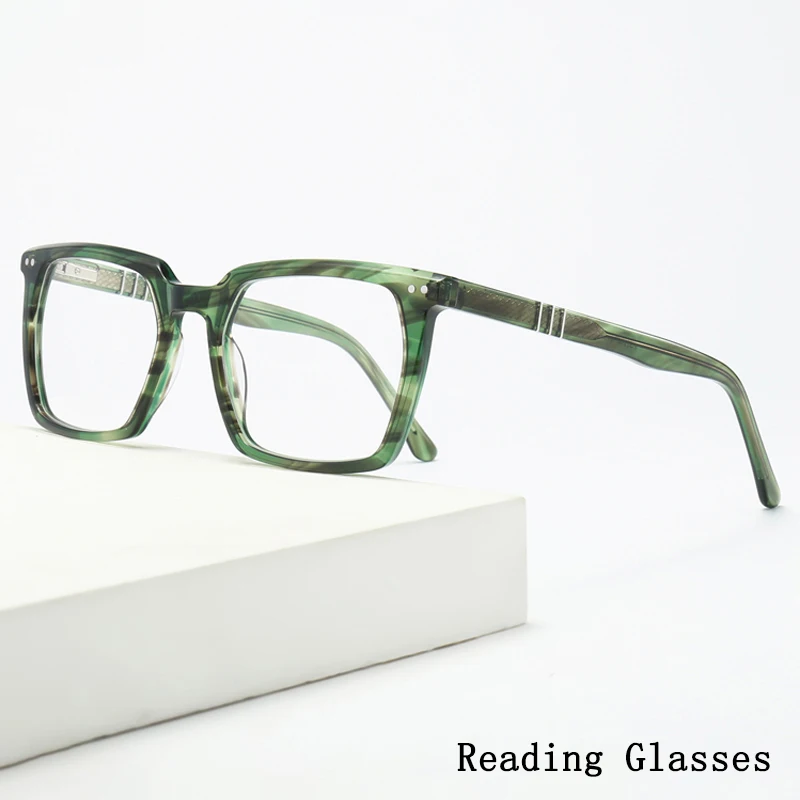 

New Fashion Rice Nails Acetate Square Green Frame Photo Brown Gray Anti Blue Light Women Presbyopic Prescription Reading Glasses