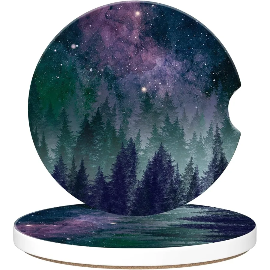 

Автомобильный подстаканник Galaxy Space Forest, автомобильные подставки для подстаканников, 2 упаковки, противоскользящие впитывающие керамические автомобильные подставки с плавником