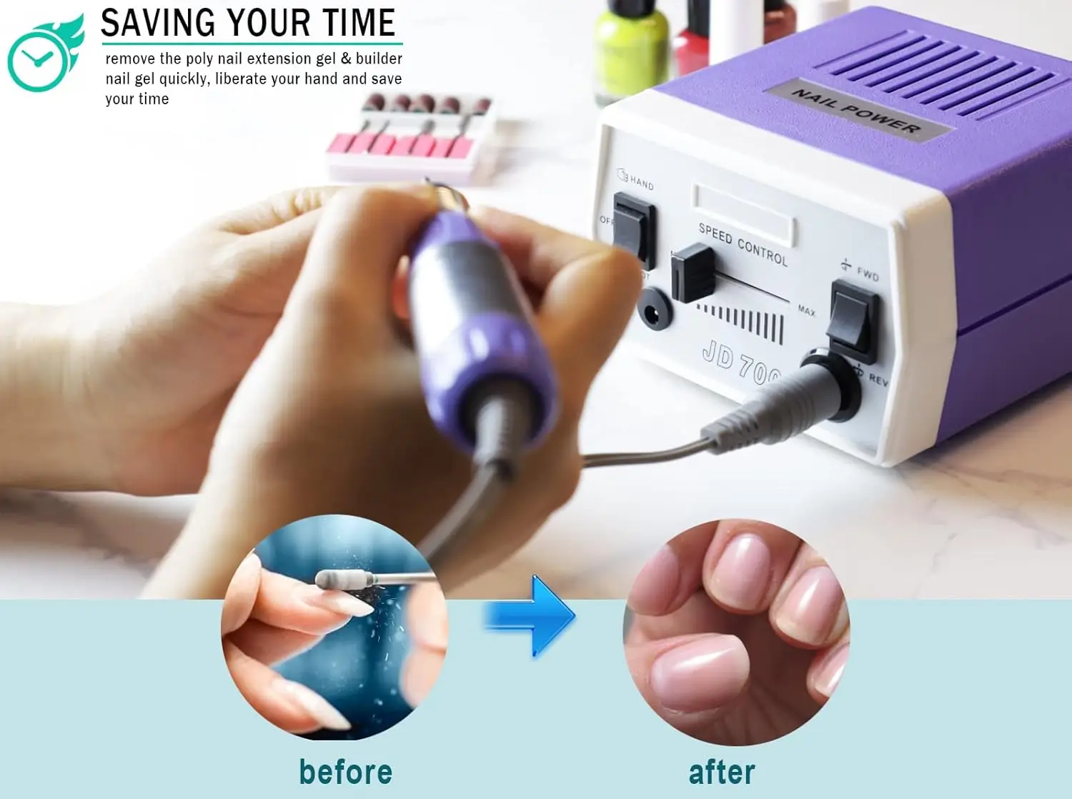 Professional Electric Nail Drill Machine 30000RPM with Foot Pedal for Acrylic Nails Manicure Tools