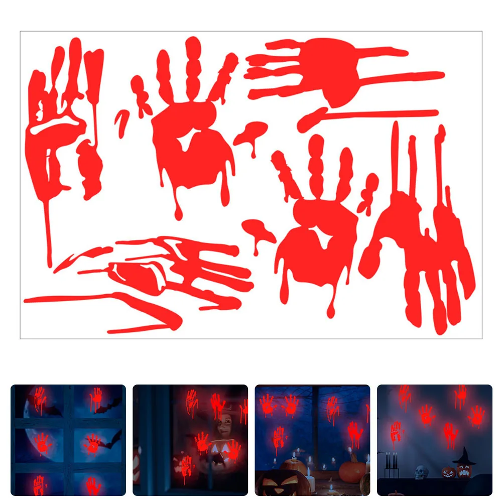 

1 Sheet Horror Glow Stickers Blood Hand Print Wall Decal Luminous Halloween Window Sticker for Glass Decoration