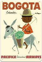 1p,Bogota Colombia - Pacifica International Airways - Andes Boy with Colombian Emeralds - Vintage Airline Travel Poster by Sokol
