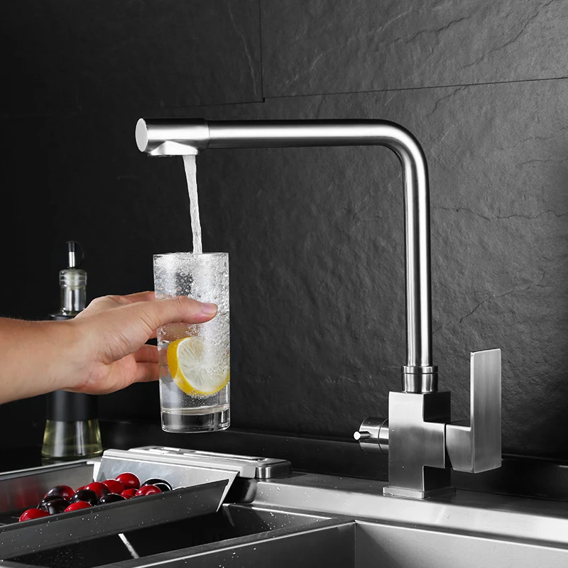 

Kitchen Faucets Stainless Steel Kitchen Single Handle Hot and cold mixer faucet Deck Mounted Kitchen Faucet Brushed Nickel