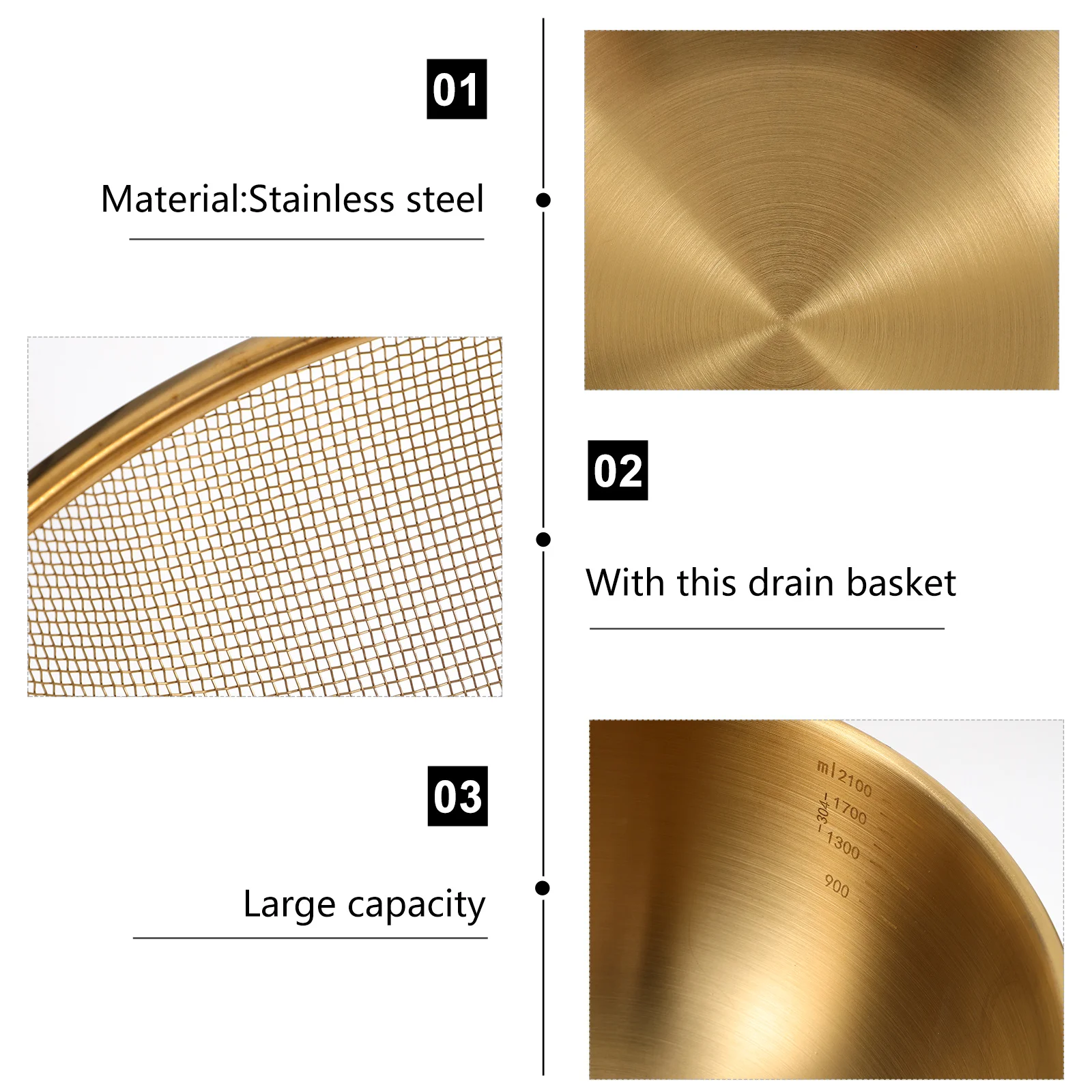 

Stainless Steel Colander Mixing Bowl Draining Basin Rice Strainer Safe Practical Kitchen Accessory Mesh Colander