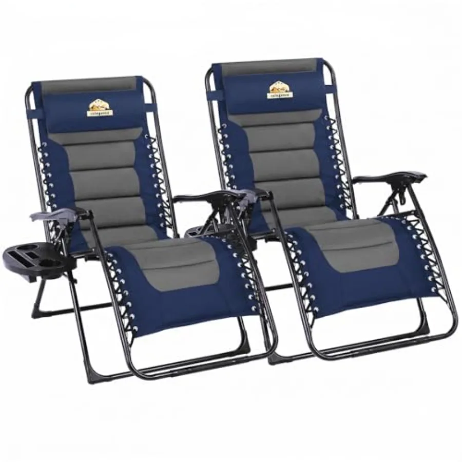 Oversized Padded Zero Gravity Lounge Chair for outdoor relaxation, polyester fabric, charcoal gray, extra-thick padding and erg